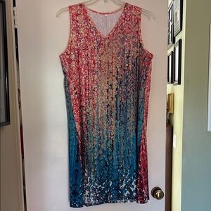 Vibrant Pink and Blue Sleeveless Midi Dress